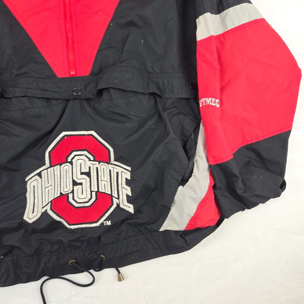 VTG 90s Ohio State Nutmeg Mills Pullover Windbreaker Jacket Mens Large Black Red - Picture 3 of 13
